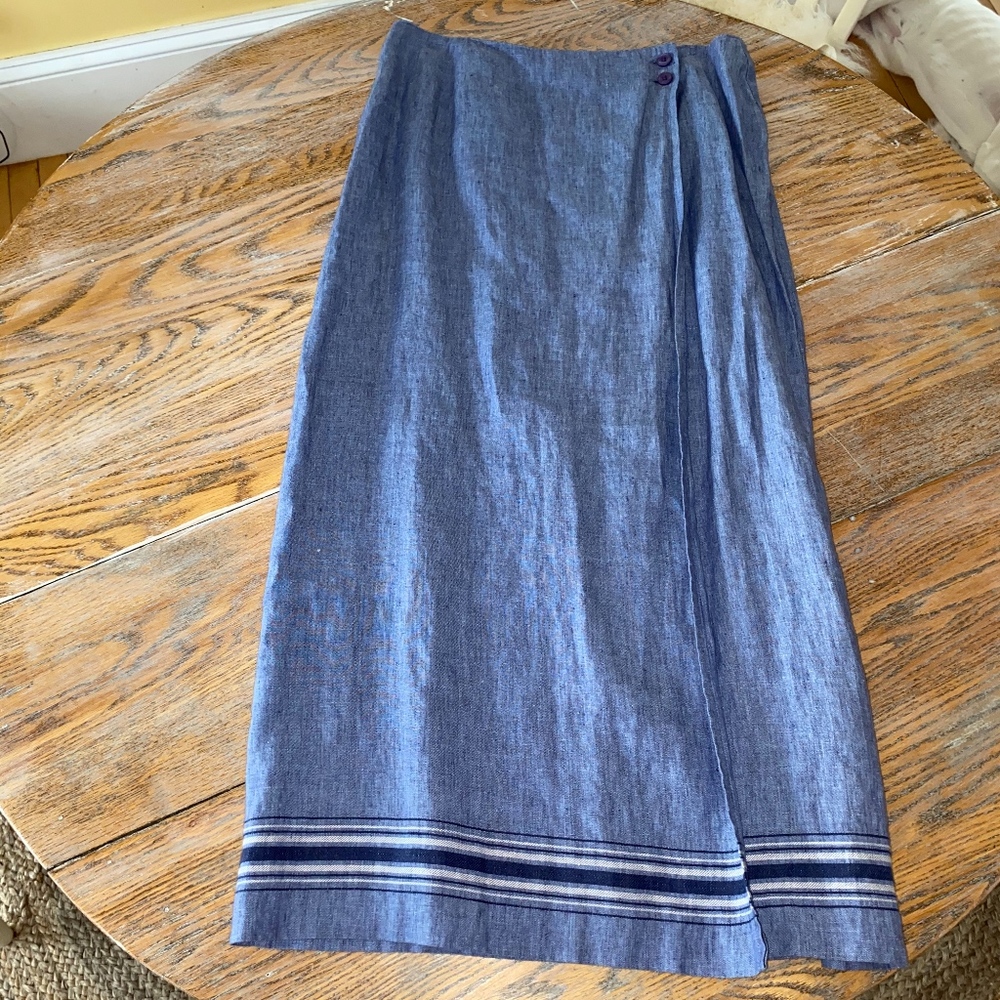 Talbots 100% Linen Wrap Style Side Button Skirt - image 1